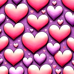 A seamless pattern of pink and purple hearts on a light purple background - High Contrast