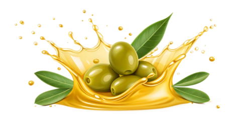 Fresh Green Olives Splashing in Golden Olive Oil – Realistic Digital Illustration
Glossy Green Olives and Olive Oil Splash – Natural & Vibrant Food Concept