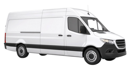White Cargo Van Collection – Modern Commercial Delivery Vehicles Isolated on Transparent Background for Transport and Logistics Design
