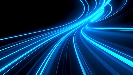 A dynamic representation of glowing blue lines flowing across a dark background, suggesting movement and energy in a futuristic style.