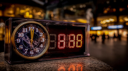 Digital Countdown Screen with Flickering Pixel Sparks