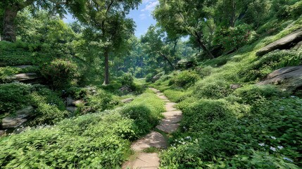 Obraz premium Pixellated Path Through Lush Green Forest