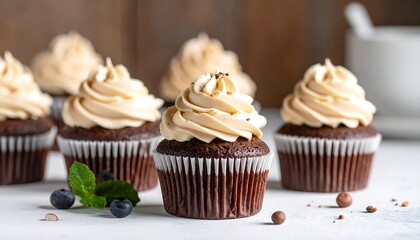 Fluffy cupcakes with cream frosting
