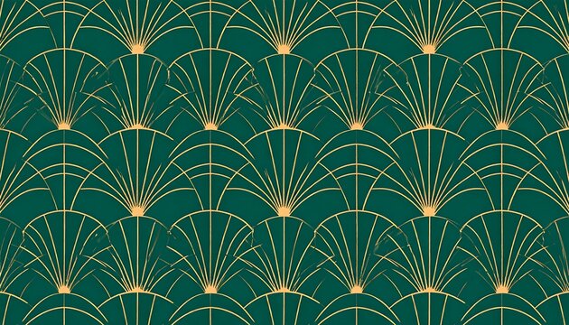 Emerald green background with gold art deco pattern