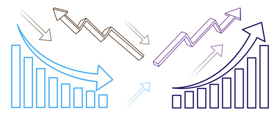 3D steel construction design of a business graph with an arrow symbol and a screw set illustration