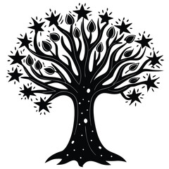 cartoon magical tree with glowing lights vector on.eps