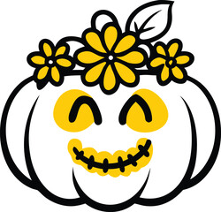cartoon pumpkin with flower crown illustration on .eps