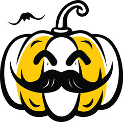 cartoon pumpkin with funny mustache clipart on whi.eps