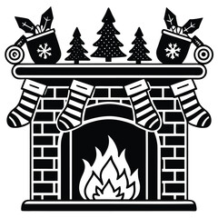 christmas fireplace with stockings cartoon clipart.eps