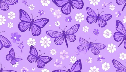 Purple butterflies and flowers