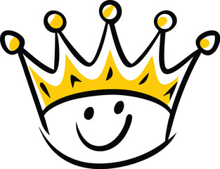 cute cartoon crown with smiling face clipart on wh.eps