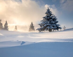 Snowy mountain landscape at sunrise