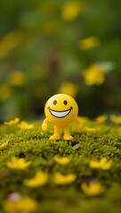 Generative AI cheerful toy figure in vibrant yellow bloom and greenery.