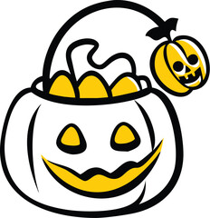 Fototapeta premium cute pumpkin with candy bucket cartoon vector on w (1).eps