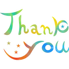 Illustration of a beautiful watercolor patterned “Thank you!” icon image