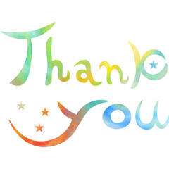 Illustration of a beautiful watercolor patterned “Thank you!” icon image