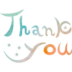 Illustration of a beautiful watercolor patterned “Thank you!” icon image