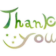 Illustration of a beautiful watercolor patterned “Thank you!” icon image