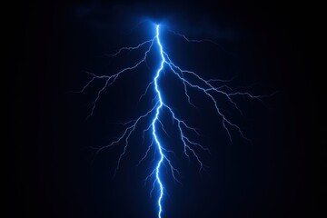 A Dramatic Display of Natural Power: A Striking Bolt of Lightning Illuminating the Dark Night Sky with Intense Blue Hues and Electric Energy