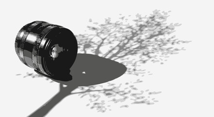 Lens casting a tree-like shadow embodying photography's capture of nature's essence