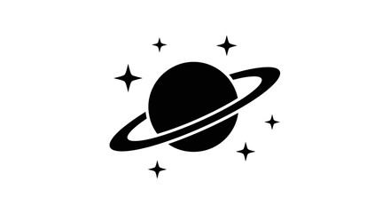 Minimalist planet with ring and stars icon isolated on white background symbol