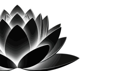 Monochromatic lotus illustration featuring detailed gradients and subtle highlights creating a