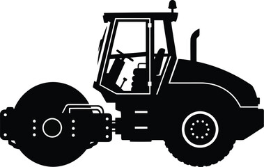 Silhouette of a road roller heavy construction vehicle compacting asphalt for infrastructure projects vector