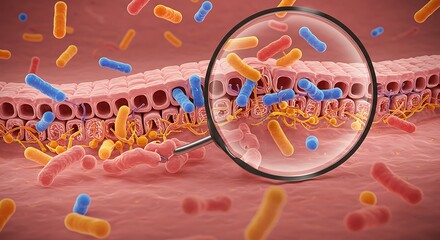 Microscopic view of bacteria and skin tissue magnified for scientific study