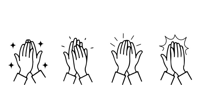 Hand drawn high five gesture illustration collection with different line art styles