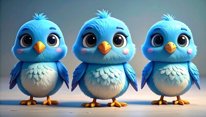 Fototapeta premium Three adorable blue birds