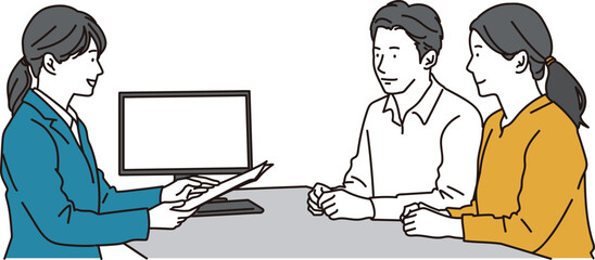 説明を受ける夫婦のイラスト素材