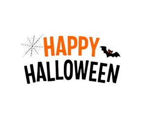 Happy halloween text with spider web and bat decoration on transparent background