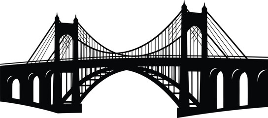 Iconic suspension bridge silhouette majestic architecture landmark iconic structure engineering marvel monument transport connection historic design symbol vector