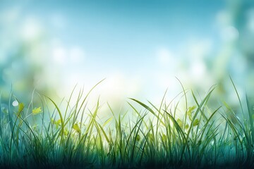 Fresh Green Grass Meadow Sunny Day