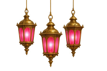 Three vintage lanterns isolated on transparent background