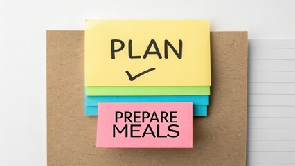 Meal Planning: Sticky Notes on a Brown Board