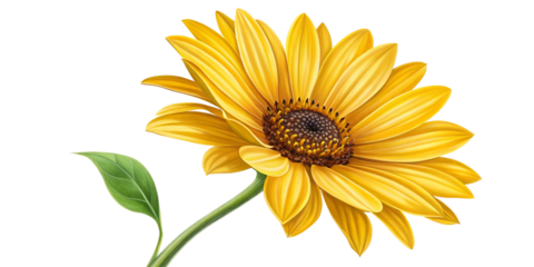 Realistic Yellow Sunflower with Detailed Petals and Textured Center on Transparent Background
Highly Detailed Bright Yellow Sunflower Illustration Isolated on Transparent Background