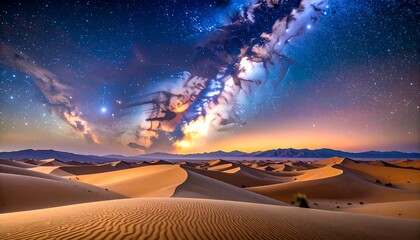 Stunning desert landscape under a vibrant night sky