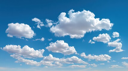 Cloudscape With Fluffy Cumulus Clouds Against A Vivid Blue Sky