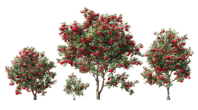 Lush trees laden with abundant red berries against a dark background - Powered by Adobe