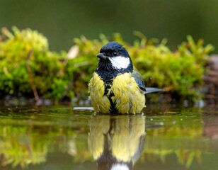 Obraz premium A small bird bathing in a pool of water