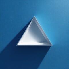 Creative triangular shelf design on a blue wall adds modern touch to interior decor spaces with shadows