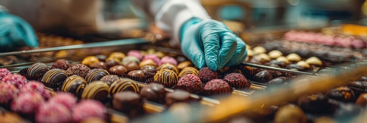 Artisan chocolatiers skillfully crafting an array of gourmet chocolates in a workshop