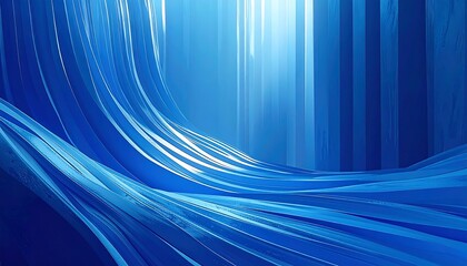 Abstract rendering of flowing, curved forms. Shades of blue create depth with vertical stripes on the upper right, suggesting movement