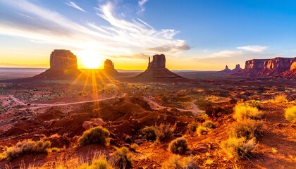 Stunning desert sunrise over buttes