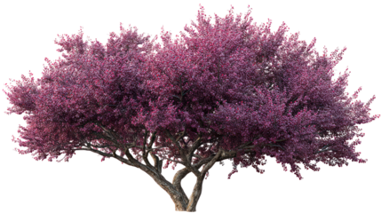 Vibrant purple leafed tree against a black background