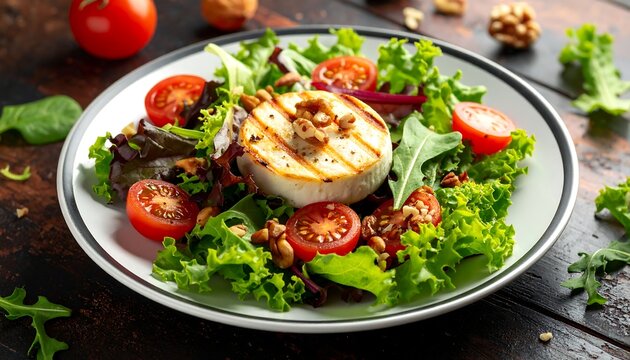 Grilled cheese salad with walnuts and tomatoes