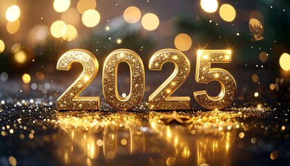 Sparkling gold 2025 on dark background
