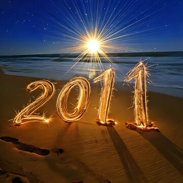 Sparkling numbers 2011 on the beach at night