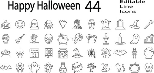 Happy Halloween icon set. Editable stroke.